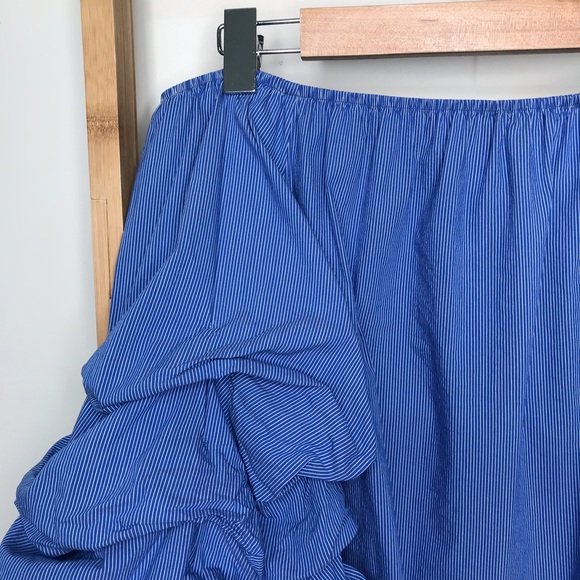 SOLD Zara Blue Striped Ruffle Sleeve Top Blouse M - Picture 7 of 14